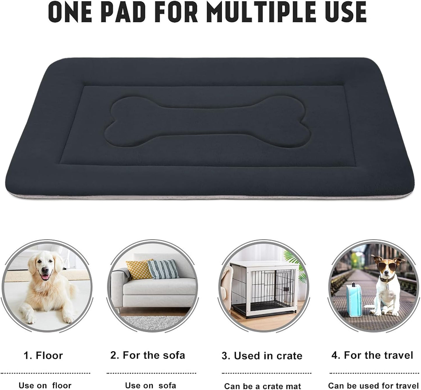 JoicyCo Large Dog Bed Soft Dog Crate Pad Mat 42 in Non-Slip Bottom Washable Dog Sleeping Mattress Pet Beds Cat Bed Kennel Pad, Dark Gray