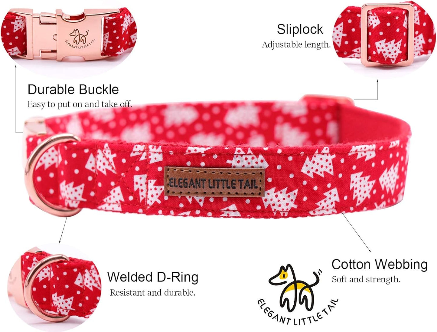 Elegant little tail Dog Collar with Bow, Cotton & Webbing, Bowtie Dog Collar, Adjustable Dog Collars for Small Medium Large Dogs and Cats