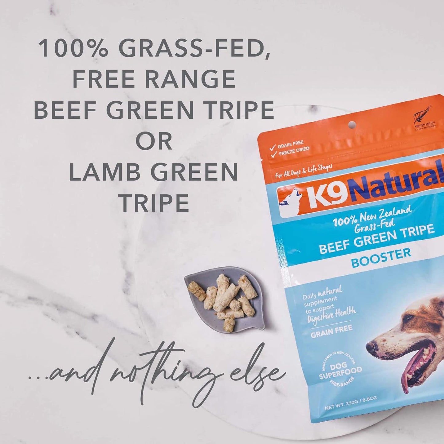 K9 Natural Freeze Dried Dog Food Topper with Verified Ingredients, Organ Meat Blend for Digestive Support, Human-Grade Freeze Dried Puppy Food & Dog Topping, Lamb Green Tripe, 2oz