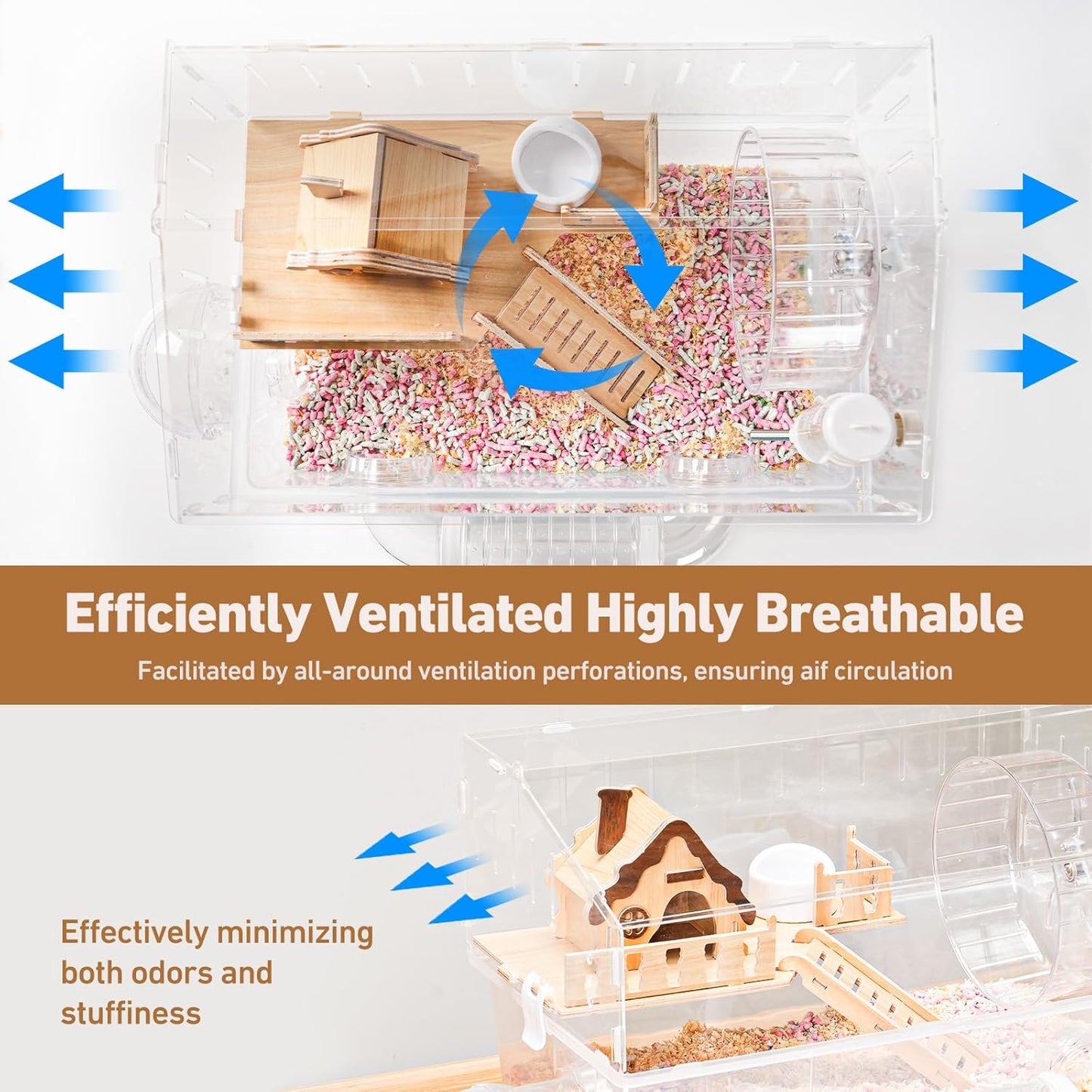 Hamster Cage 8 in 1 with All Accessories, Portable Hamster Cages with Full Transparent Viewing, Excellent Ventilation, Castle Habitat, Dwarf Hamster Cage Suitable for Gerbil, Other Small Animals