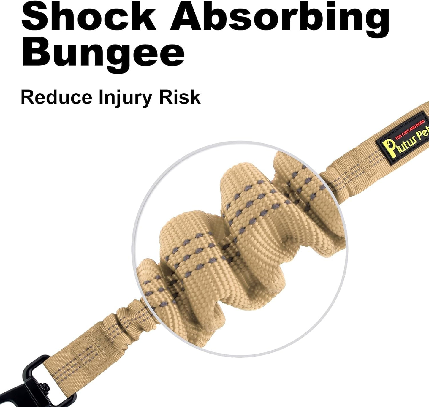 Plutus Pet Dog Seat Belt for Car, Adjustable Dog Car Harness with Carabiner Clip, Reflective Safety Dog Seatbelt Leash with Elastic Bungee, Beige