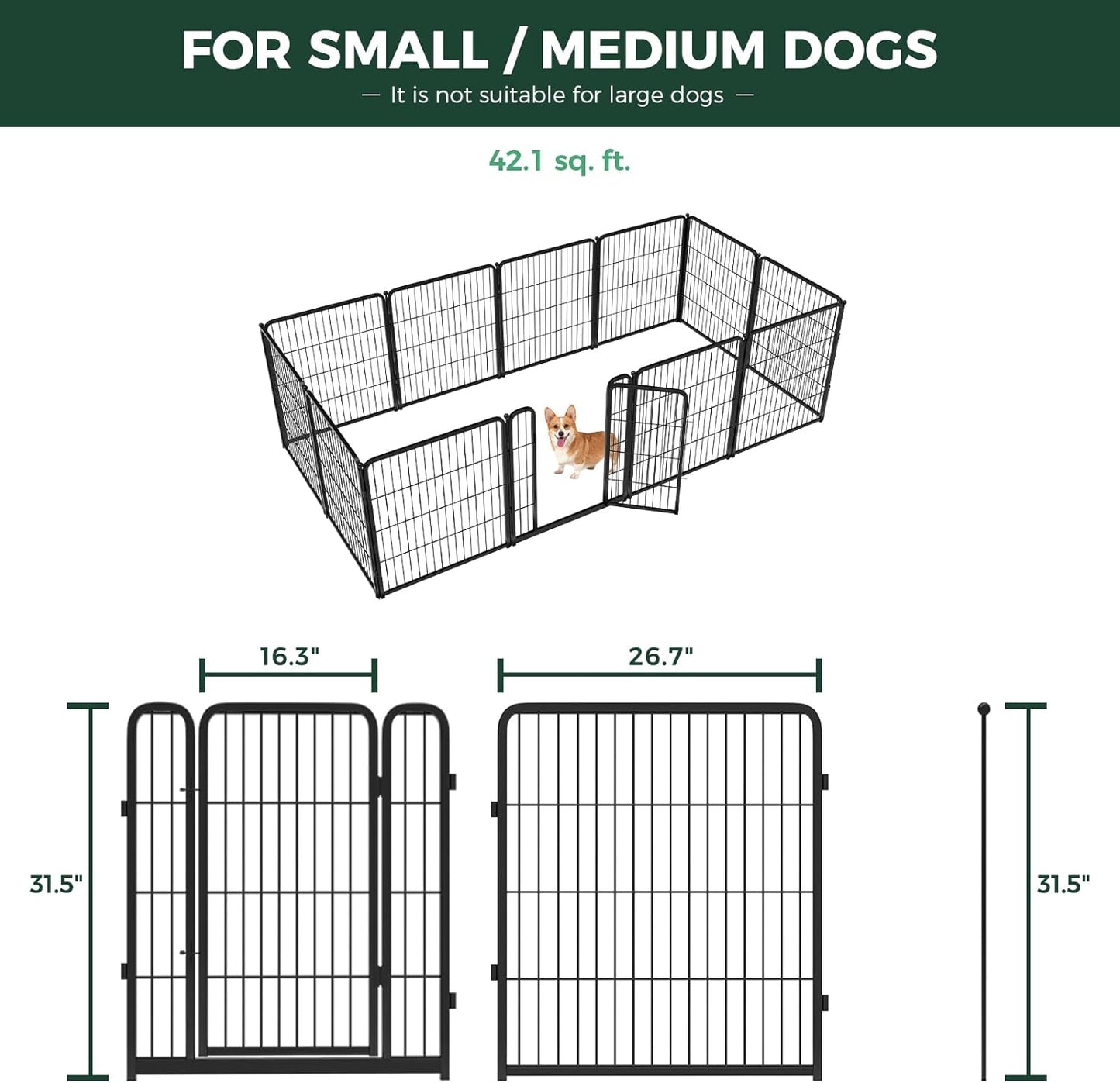 FXW Homeplus Unleashed Indoor Dog Playpen - Stress-Free and Safe Play, Heavy Duty 32 Inch 12 Panels Dog Pen for Small and Medium Dogs, Black│Patented