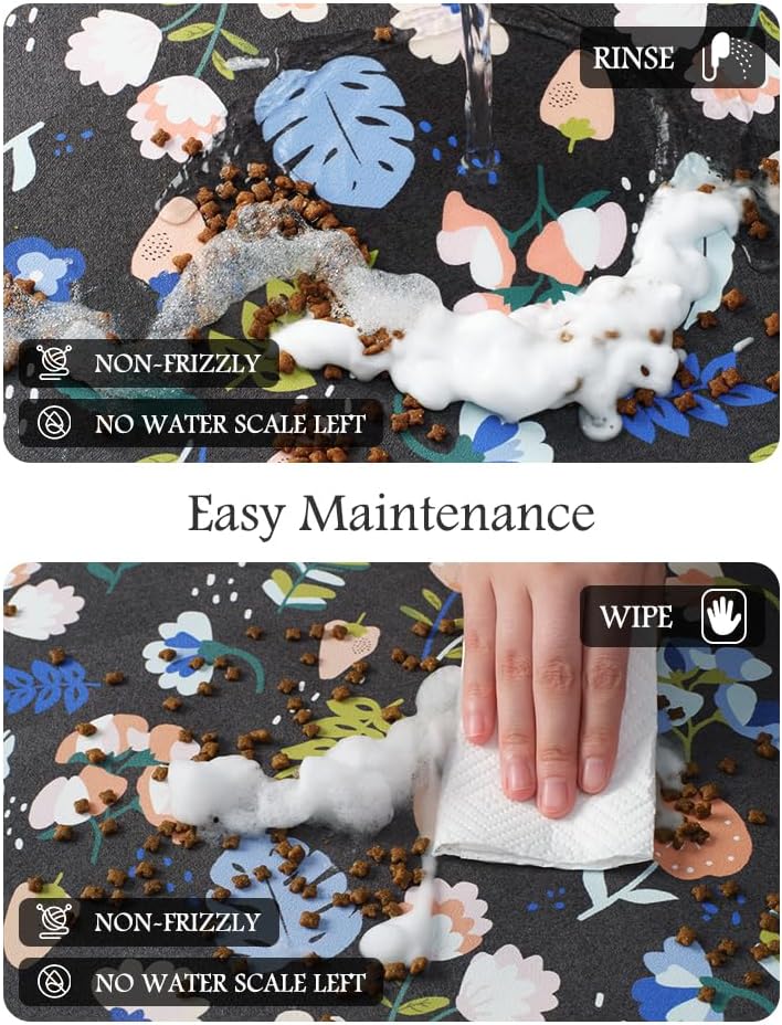 Pet Feeding Mat-Absorbent Dog Mat for Food and Water Bowl-No Stains Quick Dry Water Dispenser Mat-Dog Accessories Pet Supplies-Bowl for Messy Drinkers（DARKFLOWERS,23"x34"