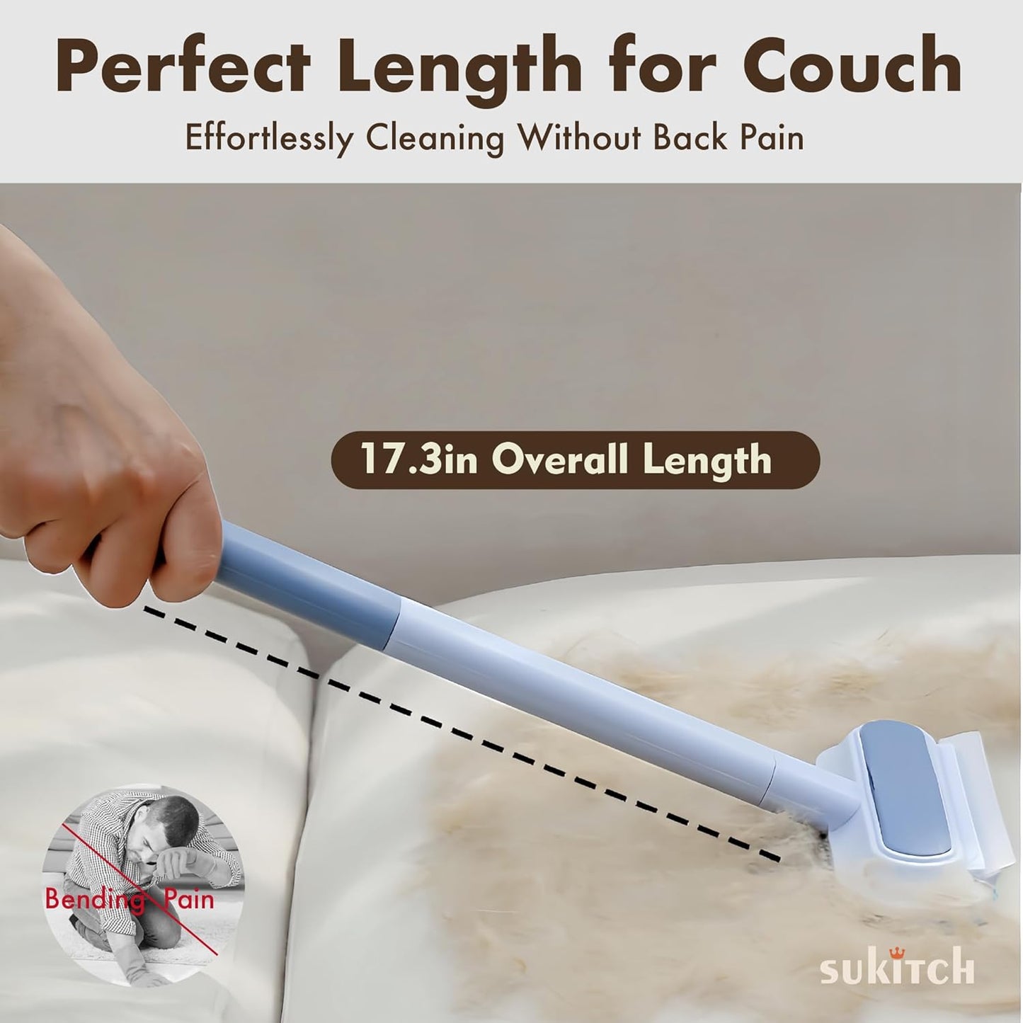 Pet Hair Remover for Couch, Grey, 17.3Inch, Durable, Reusable, Washable Lint Cleaner for Dog and Cat Hair, Gentle on Furniture, Effective on Carpets, Clothing, Bedding