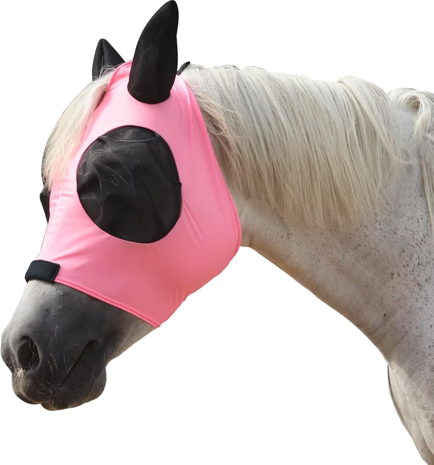 Horse Mesh Fly Mask with Ears, Soft Lycra Mesh Mask Anti-UV with Ears Pink, Full