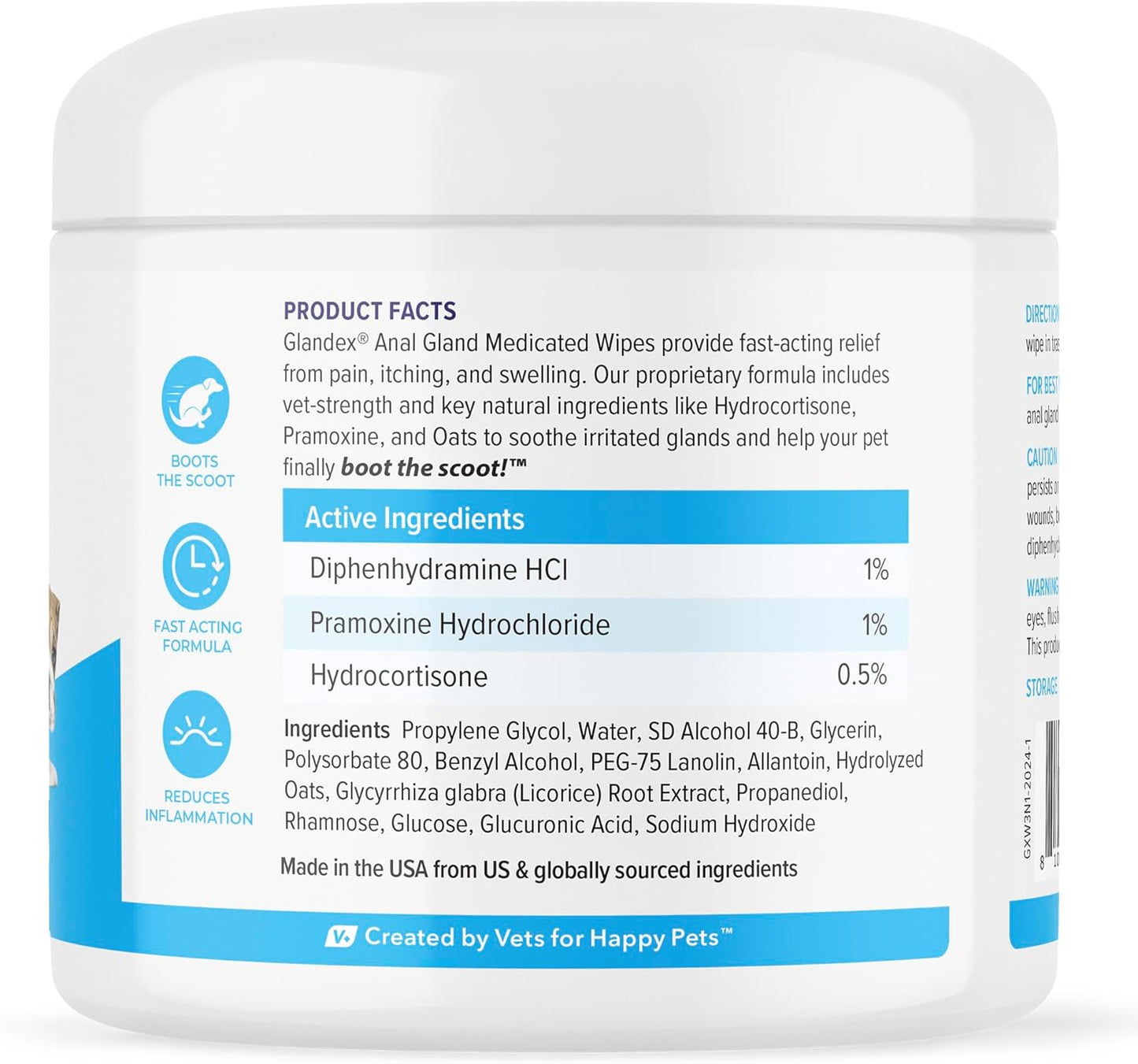 Vetnique Glandex Medicated Dog Butt Wipes or Spray for Dog Scooting - Topical Anti Itch Skin Relief for Soothing Inflamed Anal Glands in Dogs & Cats - Fast Acting Formula 50ct (50ct Wipes)