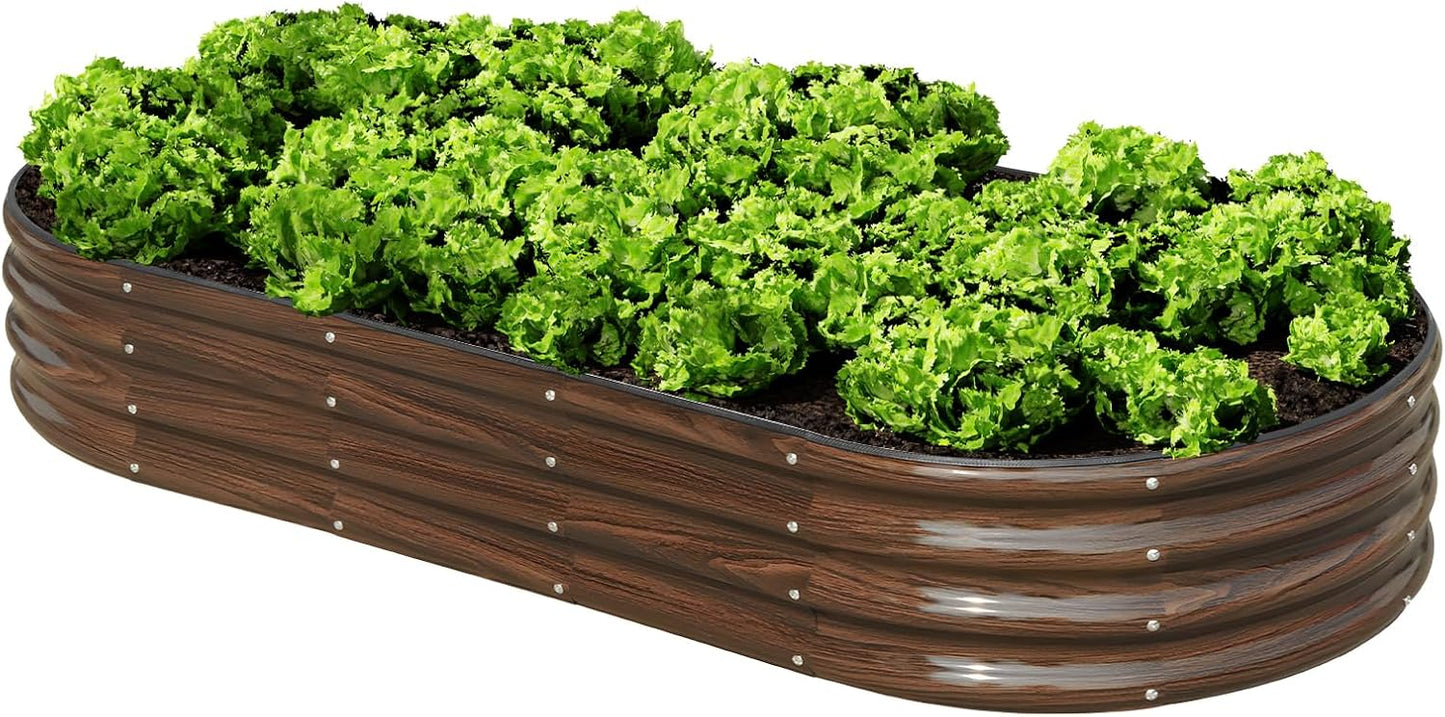 SnugNiture 6x3x1ft Raised Garden Bed Kit, Outdoor Oval Metal Garden Planter, Ground Planter Box for Gardening Vegetables Flowers, Brown