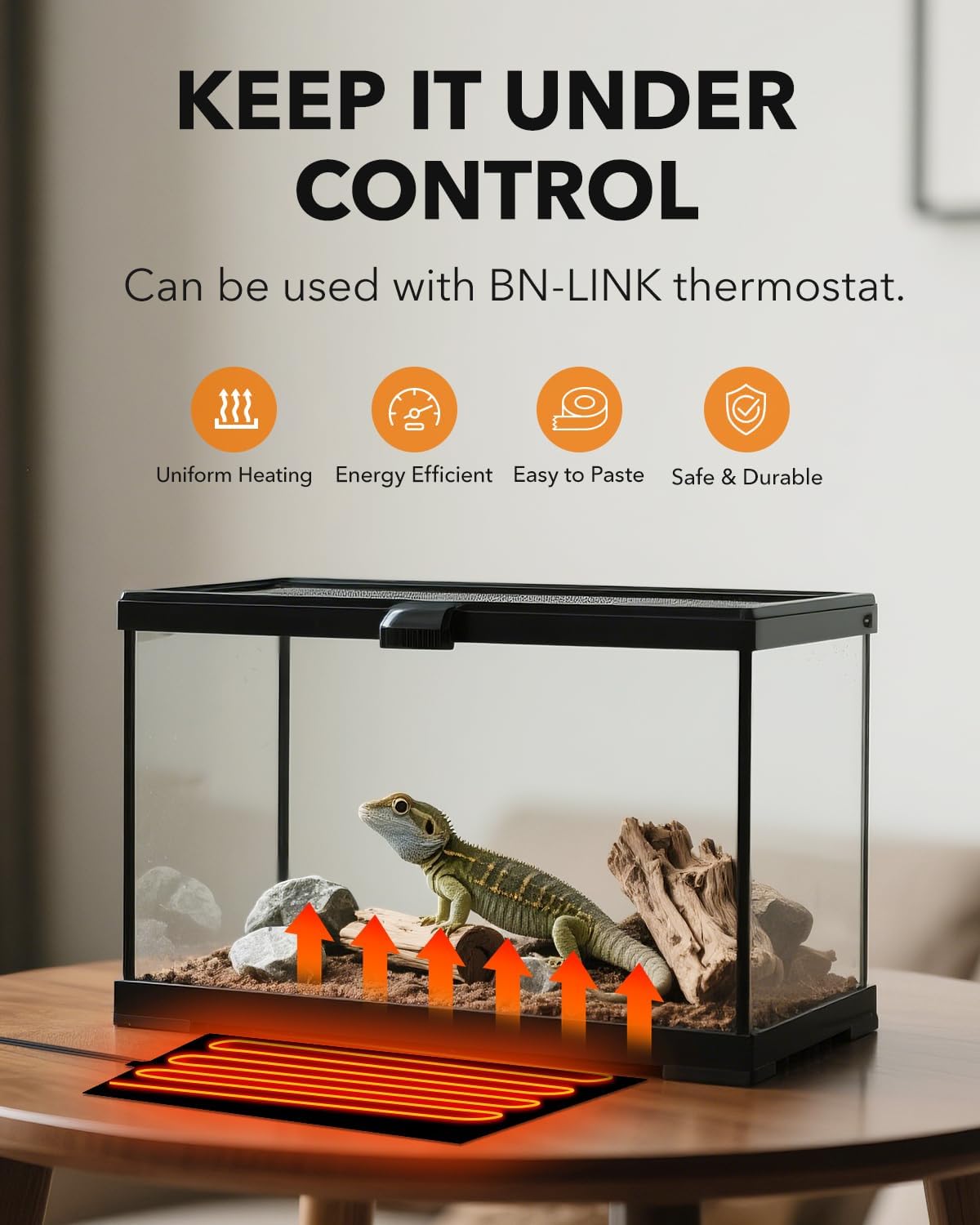 BN-LINK Reptile Heat Pad 8"X12" 16W for 30-40gal Under Tank Terrarium Heating Mat Waterproof for Turtle, Lizard, Frogs, Snake, Hermit Crab