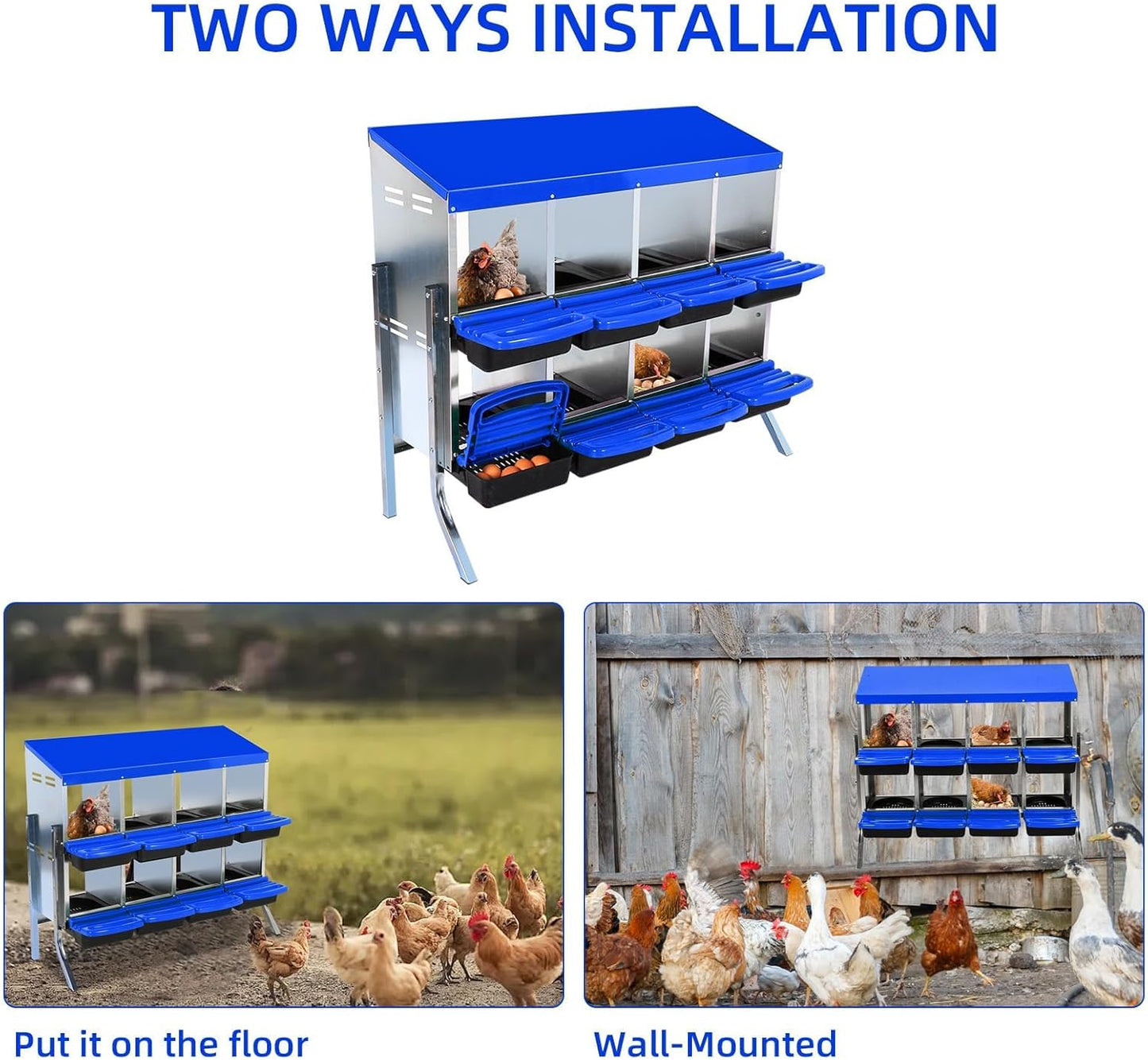 Chicken Nesting Box,8 Compartment Nesting Boxes for Laying Eggs with Legs,Wall Mount Poultry Roll Away Chicken Laying Boxes,Easy Egg Collection,Cleanable Pull Out Hen Roosting Boxes 8 Hole