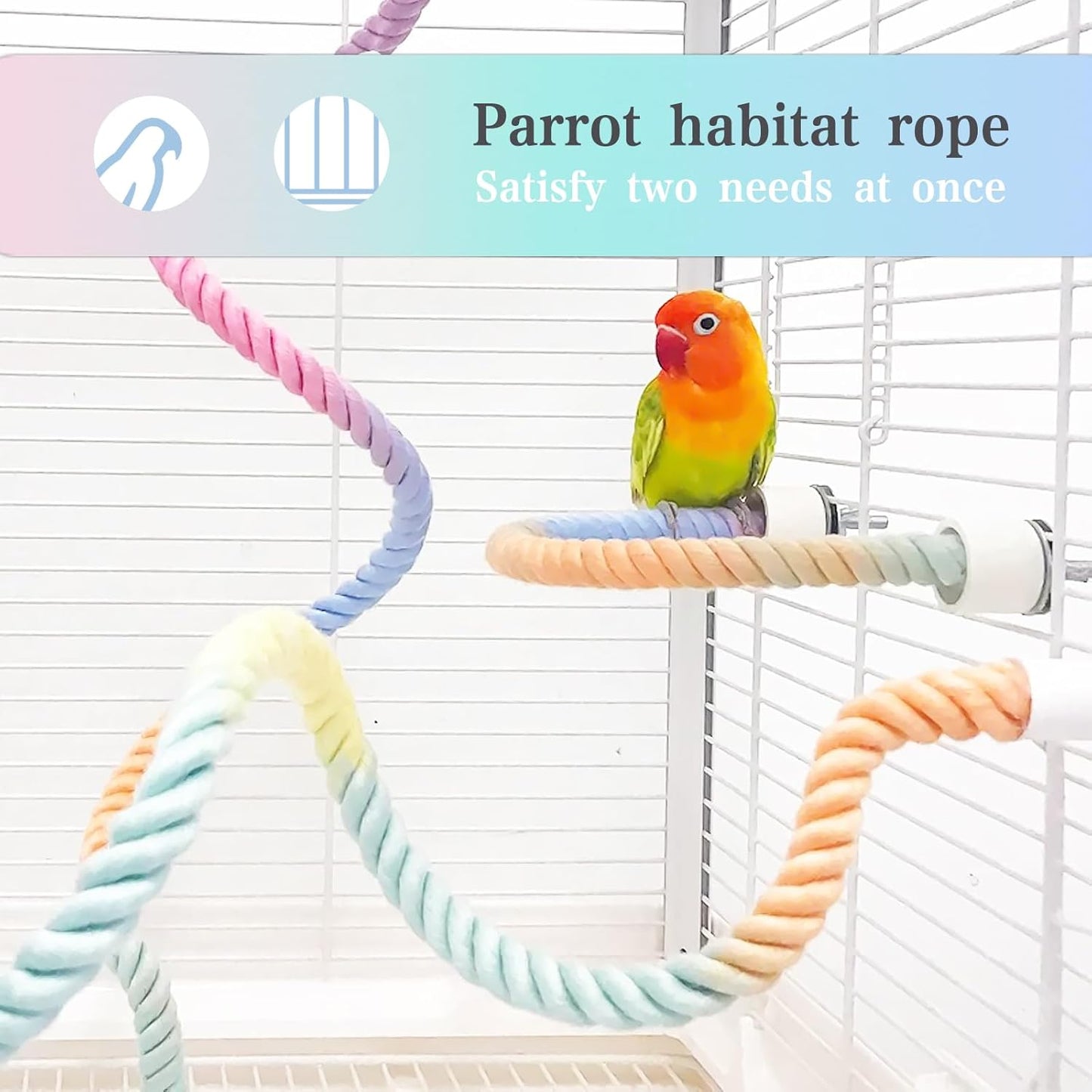1pcs Gradient Colorful Bird Rope Perch Stand,Bird Cage Climbing Rope Toys Accessories,Bendable Climbing,Parakeet Lovebirds Cockatiels Budgies Play (31.4'')
