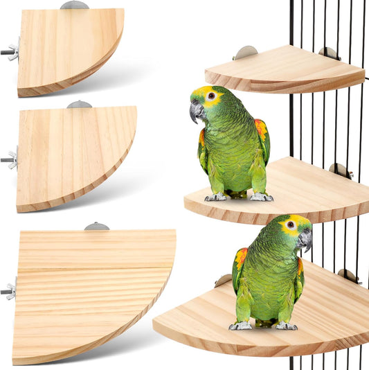 Wettarn 6 Pcs Bird Perch Platform Bird Corner Parrot Perch Corner Wooden Stand Sector Playground Cage Accessories Shelf for Parakeet Conure Cockatiel Budgie Gerbil Rat(Assorted Sizes)