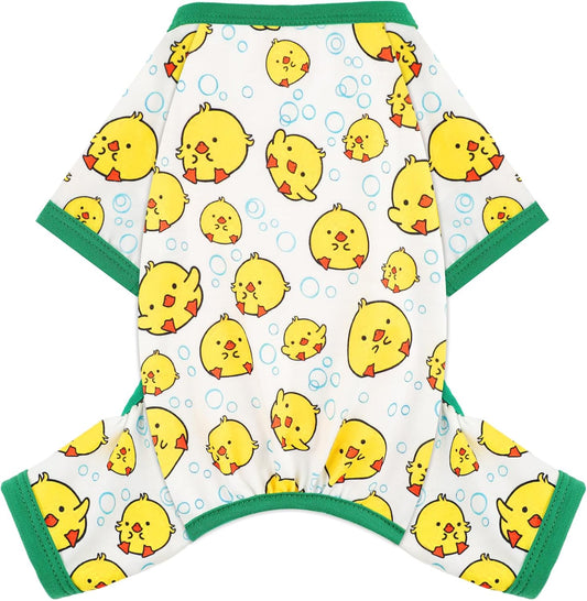Dog Pajamas Small Sized Dogs Stretchable Summer Dog Clothes Pjs 4 Legs Girl Boy Cute Soft Puppy Outfits Doggie Cat Jammies Jumpsuit Sleeper for Pet, Duckling, M