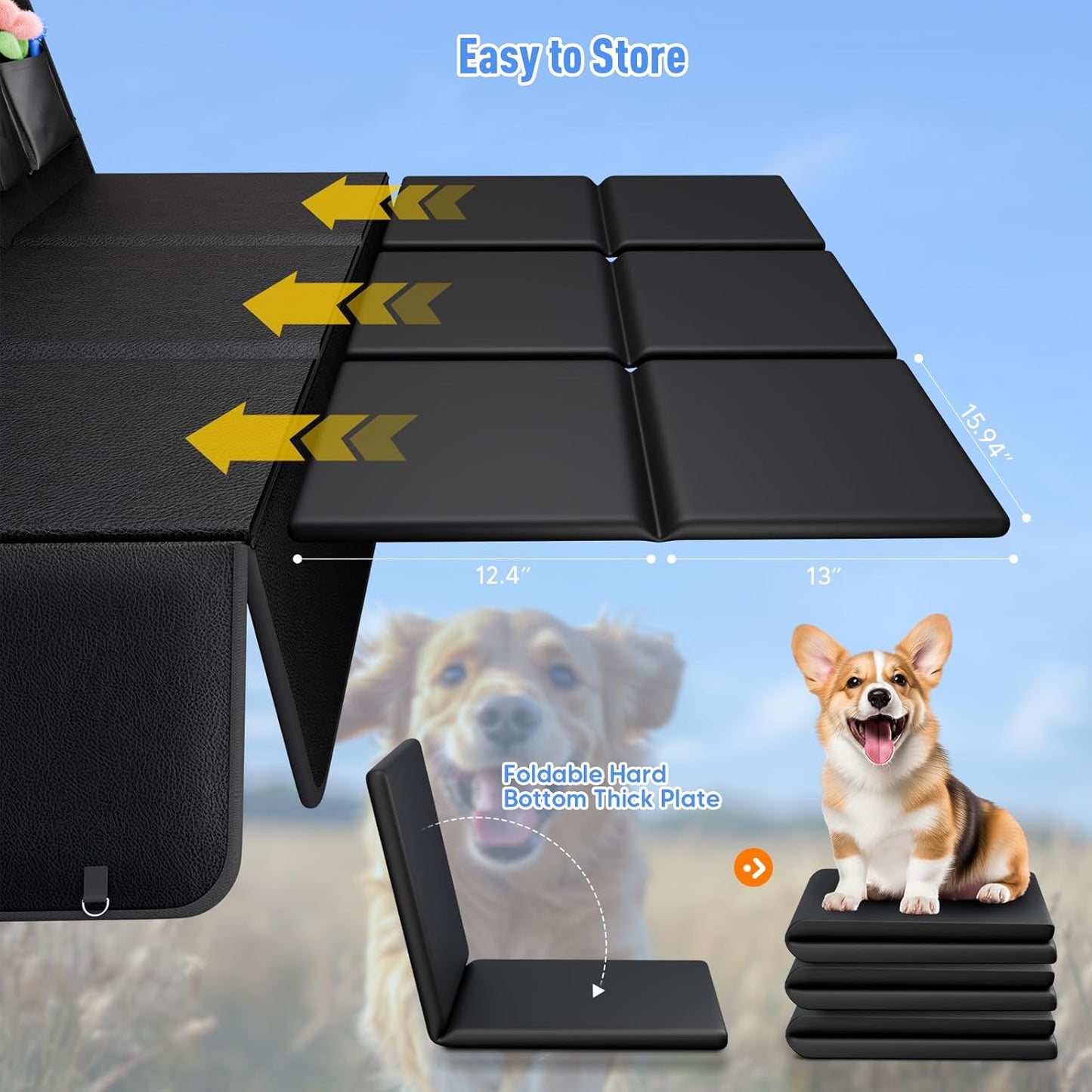 Back Seat Extender for Dogs, Dog Car Seat Cover for Back Seat with Hard Bottom,Waterproof Hammock for Car Pet Backseat Protector,Upgraded PU Leather Material for Car & SUV(Holds 400lbs)