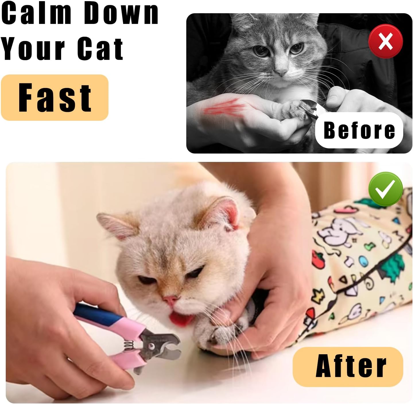 35.4" Cat Grooming Wrap,Self-Adherent Cat Wrap for Cutting Nails,Anti-Escape Cat Swaddle Wrap,Multifunctional Anti-Scratch Cat Restraint Wrap for Medicine,Nail Clipping,Ear Cleaning(Within 22lbs)