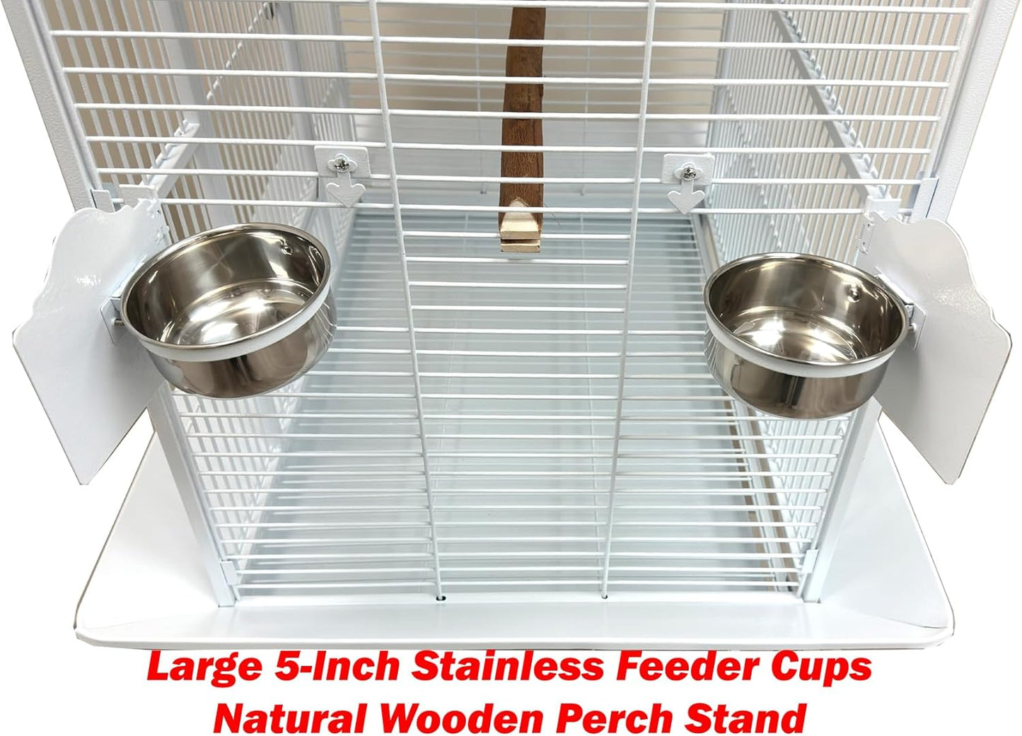 Extra Large Elegant and Durable Wrought Iron Climging Ladders Perch Stand Play Top Ground Bird Parrot Rolling Metal Cage, Include Seed Guard (White Vein, 32" x 23" x 69"H)