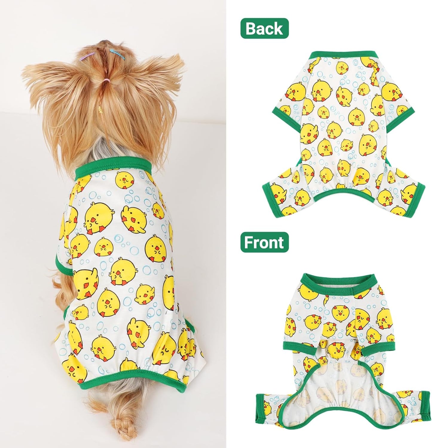 Dog Pajamas Small Sized Dogs Stretchable Summer Dog Clothes Pjs 4 Legs Girl Boy Cute Soft Puppy Outfits Doggie Cat Jammies Jumpsuit Sleeper for Pet, Duckling, L