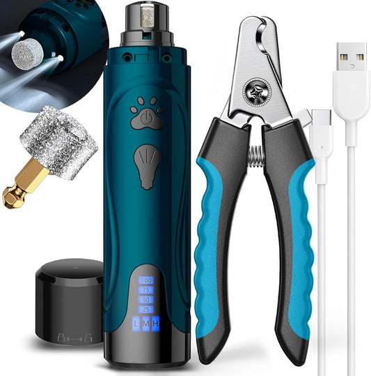 Dog Nail Trimmers and Dog Nail Clippers Kit, Whisper Quiet Electric Grinder with Light, for Small, Medium, Large Dogs, Cats Toenail Grooming, 3 Speeds