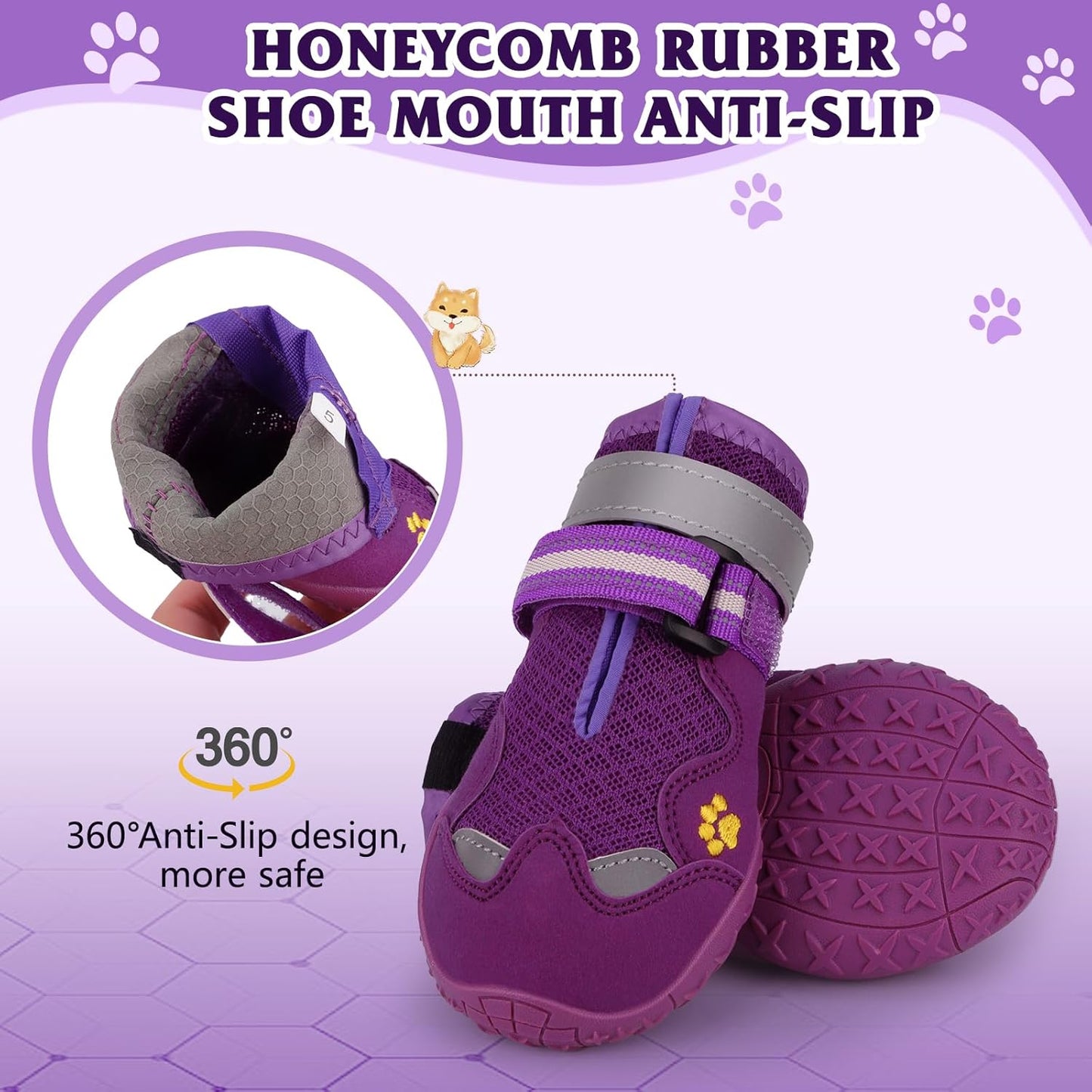 Dog Shoes for Large Medium Small Dog, Mesh Breathable Dog Shoes for Hot Pavement, Anti-Slip Dogs Boots Paw Protectors with Reflective for Outdoor Walking Indoor Hardfloors (Size 5)