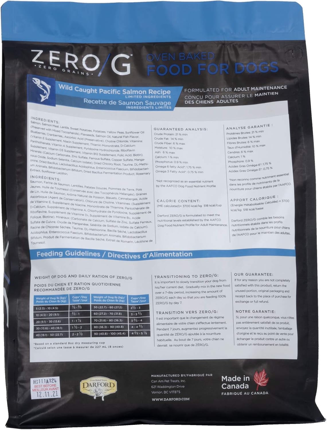 Darford Zero G Wild Caught Pacific Salmon Dog Food Oven Baked with Omega 3 6 Fatty Acids Prebiotics Superfoods Grain Free Limited Ingredients for Skin Coat Digestion All Life Stages 4.4lb