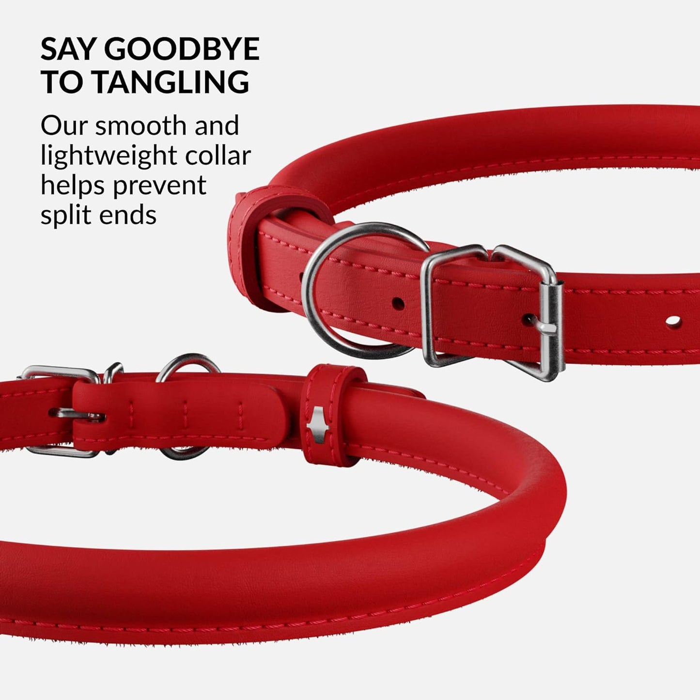 CollarDirect Rolled Leather Dog Collar, Soft Padded Round Puppy Collar, Handmade Genuine Leather Collar Dog Small Large Cat Collars 13 Colors (18-22 Inch, Red Smooth)