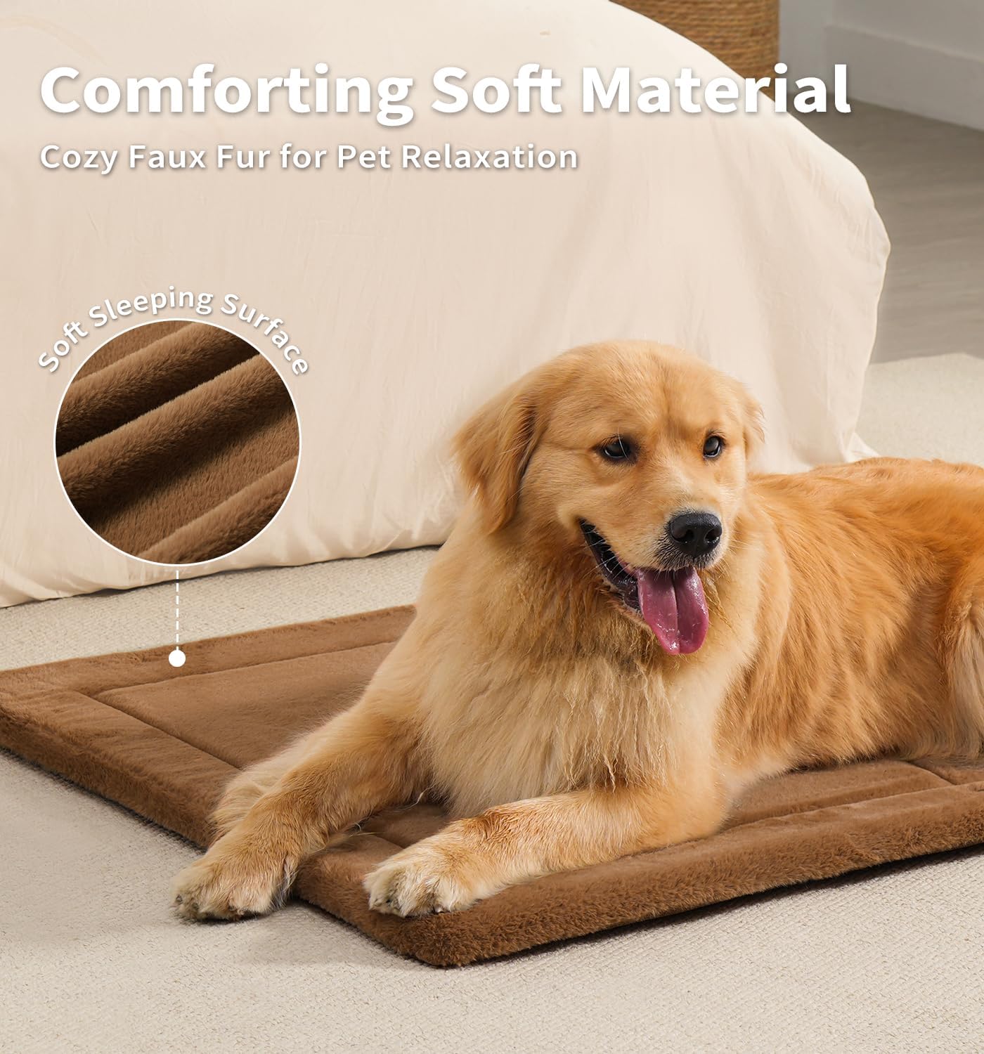 Made4Pets Dog Crate Pad Bed for Large Dogs, Washable & Reversible, Anti-Slip Kennel Mat for Cozy Sleeping, Soft Fluffy Dog Bed for Indoor & Outdoor Use, 41"x29", Brown