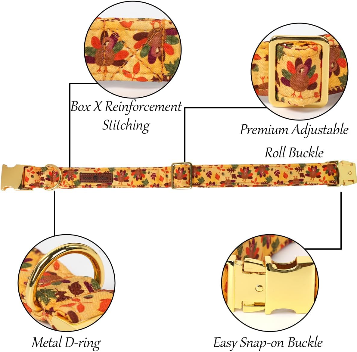 Lionet Paws Thanksgiving Day Dog Collar with Bowtie, Dogs Bowtie Collar with Metal Buckle for Dogs, Adjustable Comfortable Turkey Dog Collars Girl Boy, M, Neck 13.5-22 in