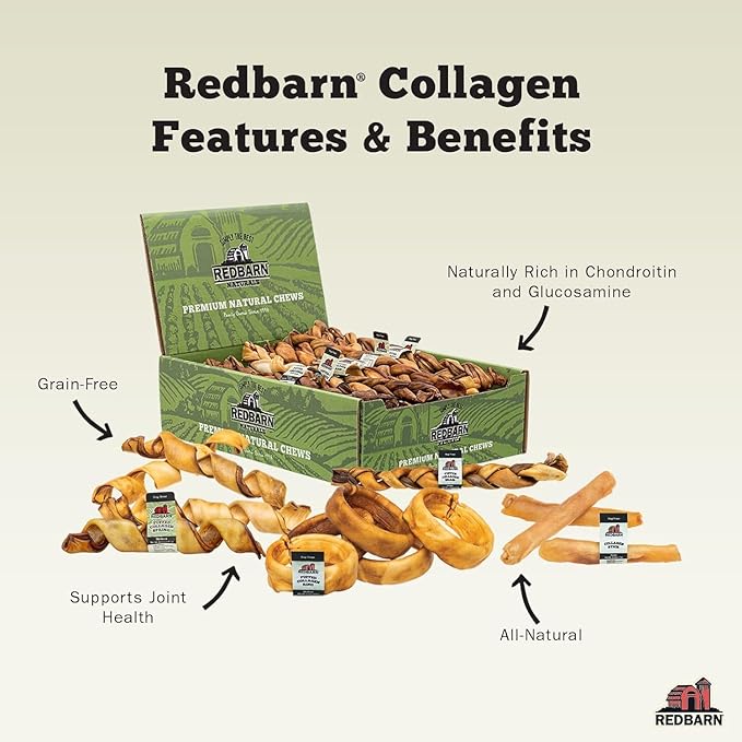 Redbarn Pet Products Natural Large Collagen Sticks for Dogs - Long Lasting Alternative to Traditional Rawhide & Bully - Supports Joint, Skin, & Coat Health - Case of 35