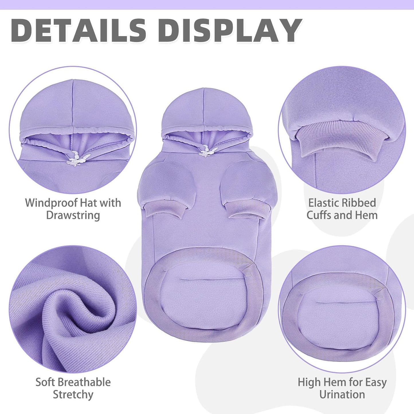 KOOLTAIL Basic Dog Hoodie - Soft & Warm Dog Hoodie Sweater with Leash Hole and Pocket, Pet Winter Coat, Cold Weather Clothes Sweatshirt for Small Medium Large Dogs Puppy Cat Boys Girls Lavender SM