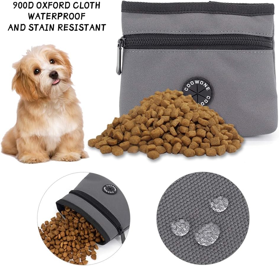 COOWONE Dog Treat Pouch with Pet Training Clicker, Detachable Dog Puppy Training Treat Bag, 900D Oxford Cloth Magnetic Closure Small Dog Poop Bag Holder for Travel or Outdoor Use
