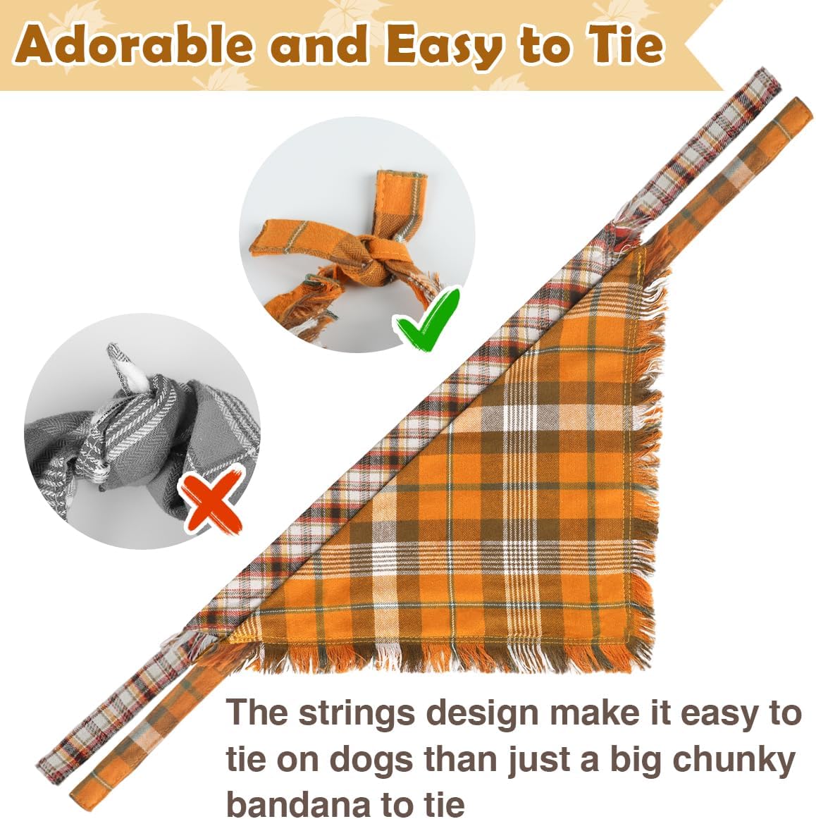 Kytely 2 Pack Fall Dog Bandanas X-Large Thanksgiving Dog Bandana Orange Plaid Pet Scarf for Boy and Girl Triangle Bibs for Large XL Dogs
