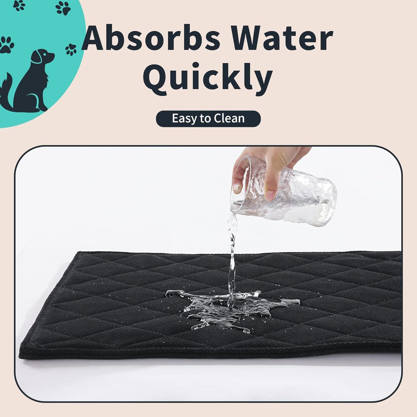 MABOZOO Indestructible Dog Beds - Chew Proof Crate Pad for Aggressive Chewers, Machine Washable Quilted Mat, Durable for Large Dogs, Black Kennel Pad (28x47 in)