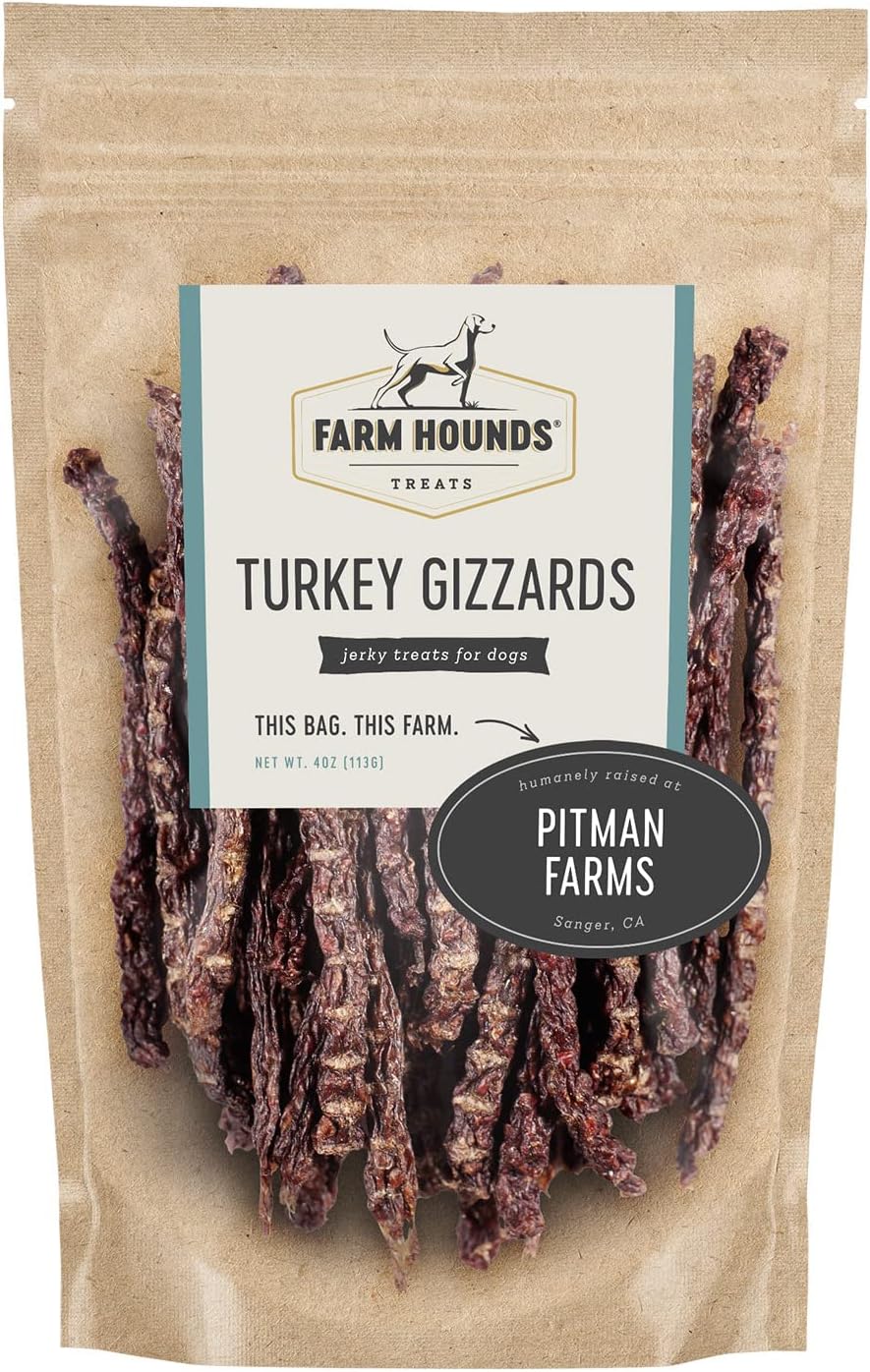 Farm Hounds - Turkey Gizzards - Premium Natural Jerky for Dogs - 100% Humanely Raised Turkey - Break-to-Size - Great for Training & Treats - No Added Fillers - Made in USA - 4oz - 1 Pack