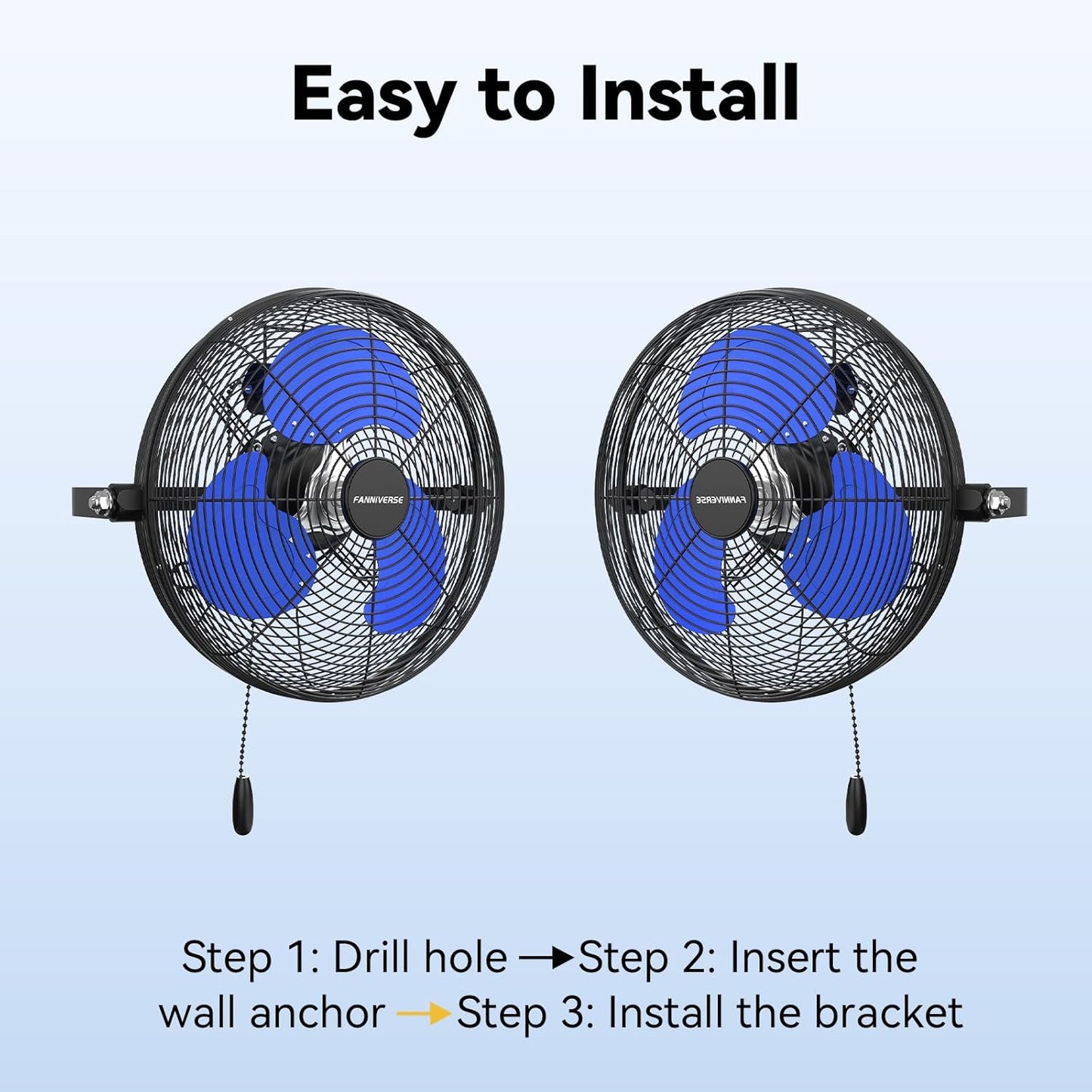 12 Inch Wall Fan Pro Series - Indoor High Velocity Wall Mount Fan for Commercial, Residential, Warehouse, Covered Patio, Shop, Garage, Barn, Gazebo 3 Speed 2800 CFM UL Safety Listed