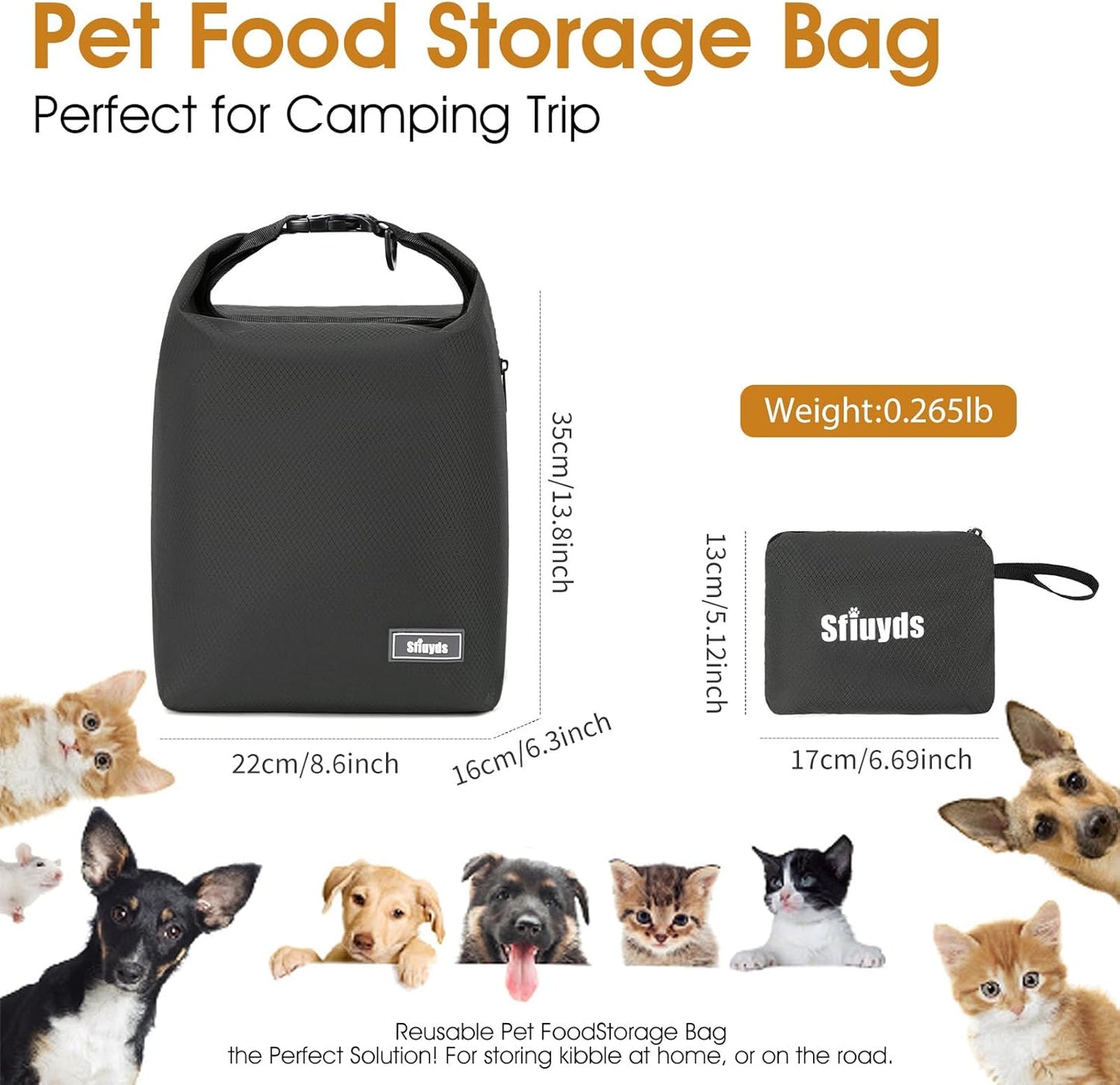 Pet Food Storage Bag，Dog Food Travel Bag with 2PCS Collapsible Dog Travel Bowls,Waterproof Kibble Storage Container for Road Trips, Camping (Black, Small)
