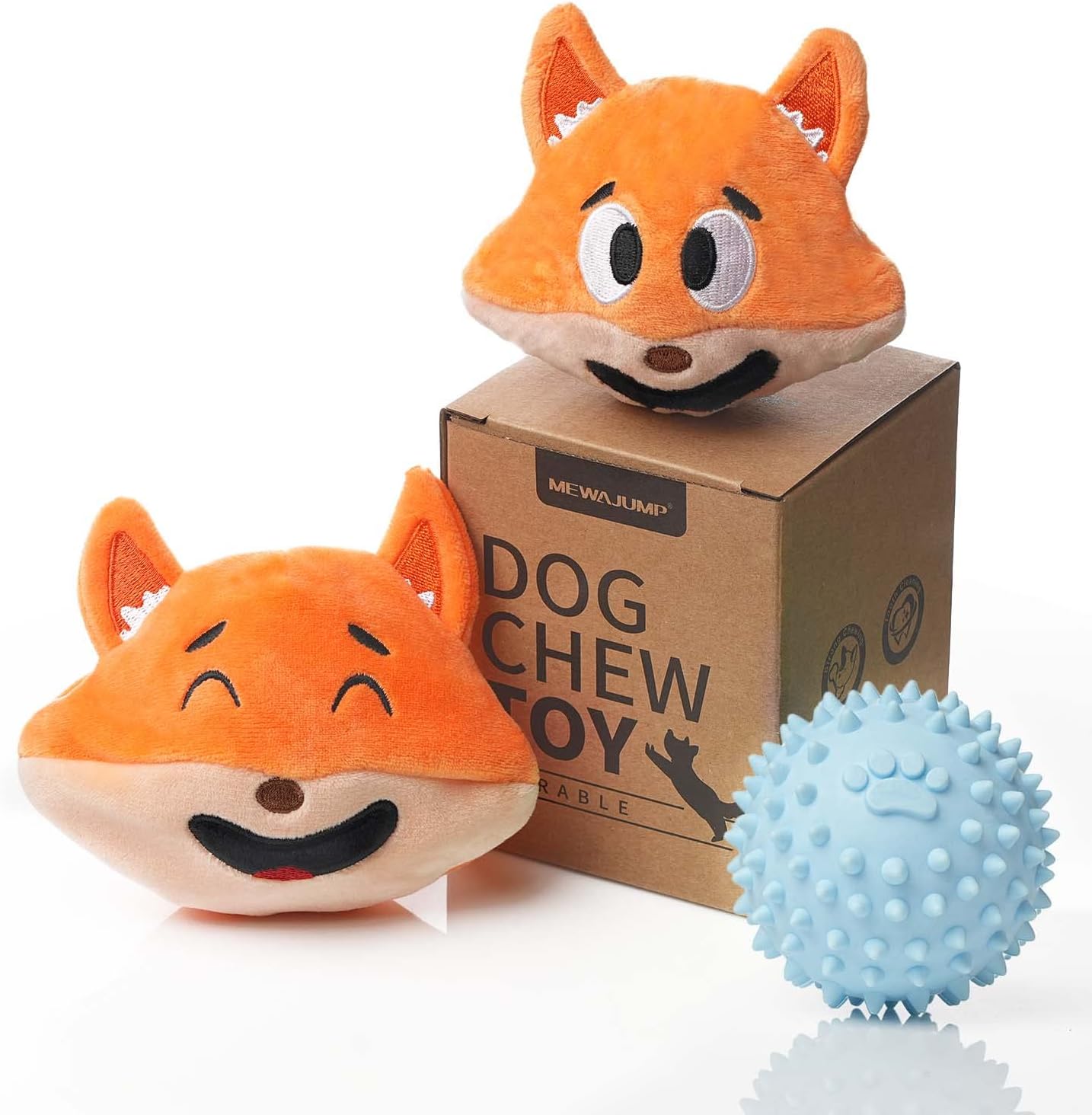 MewaJump Squeaky Dog Toys with Ball 3-in-1 Plush Cute Chew Toy with 3 Layers Puzzle Pet Toy for Teeth Cleaning Puppy Enrichment for Small and Medium Breed (Fox)