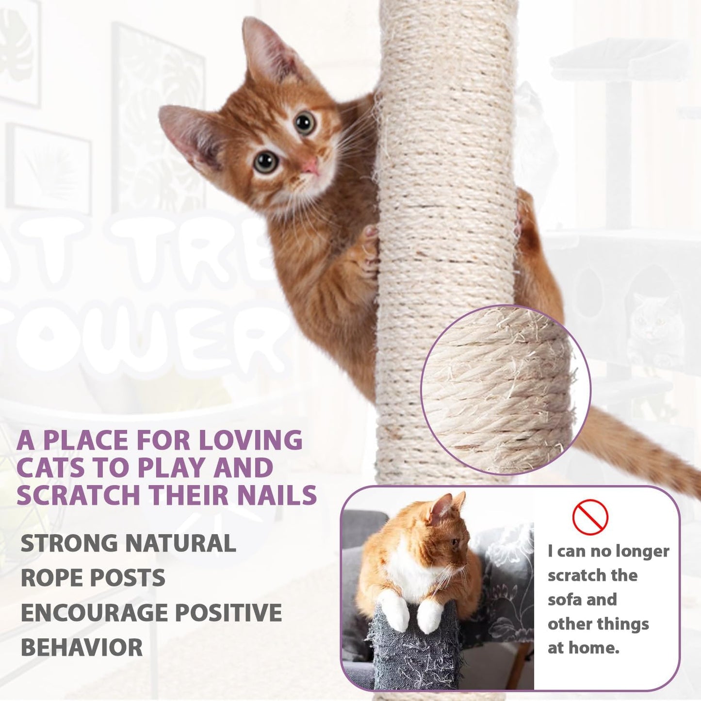 70 Inches Cat Tower for Indoor Cats Multi-Level Cat Condos XL Cat Tree Climbing Tower with Scratching Posts, Hanging Toys, Beige
