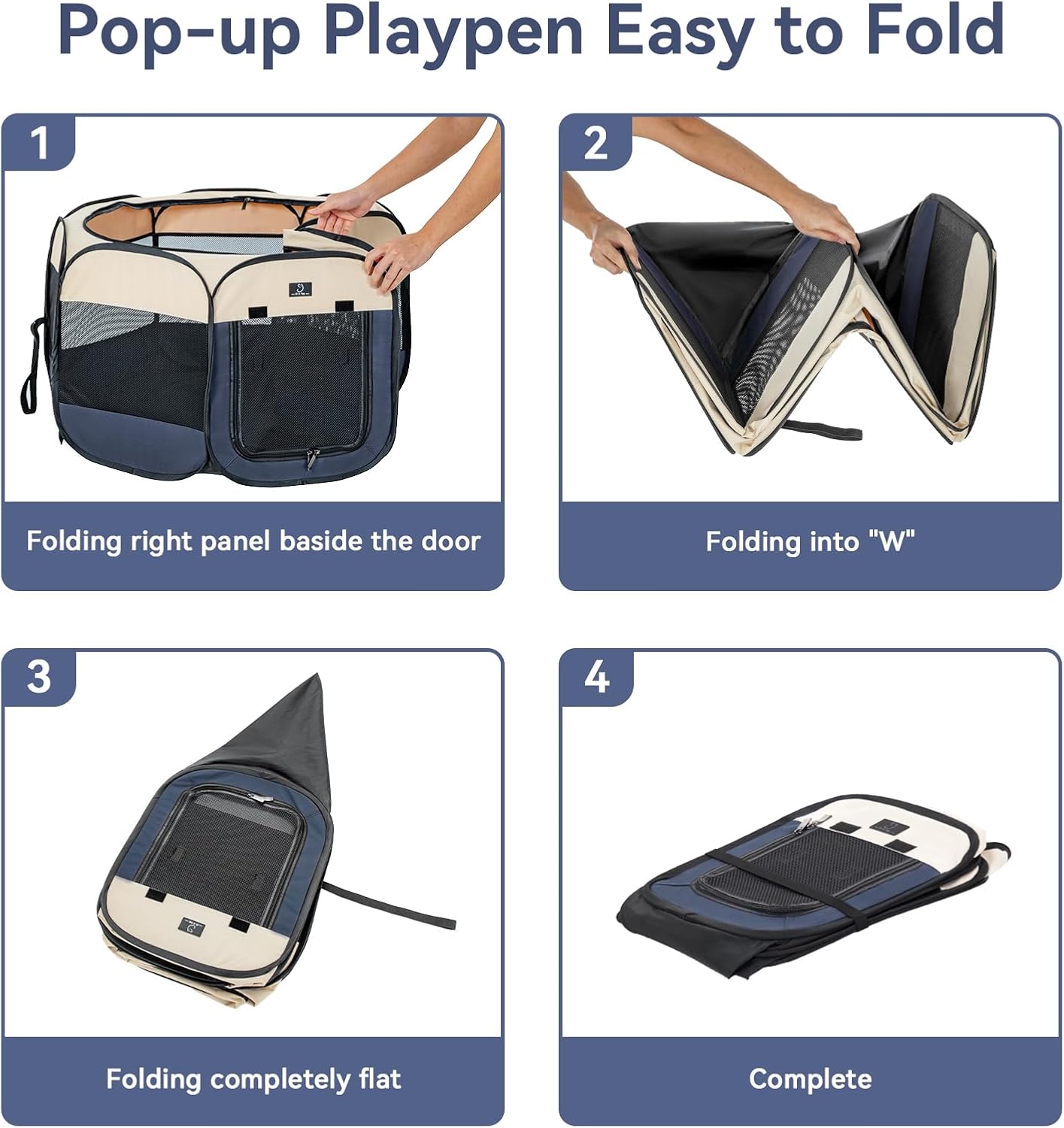 A4Pet Collapsible Playpen, 39.5” Portable Dog Playpen with Bowl, Suitable for Puppies, Kittens, and Small Animals, Removable Zipper & Mesh Panel(16”W × 10”H)