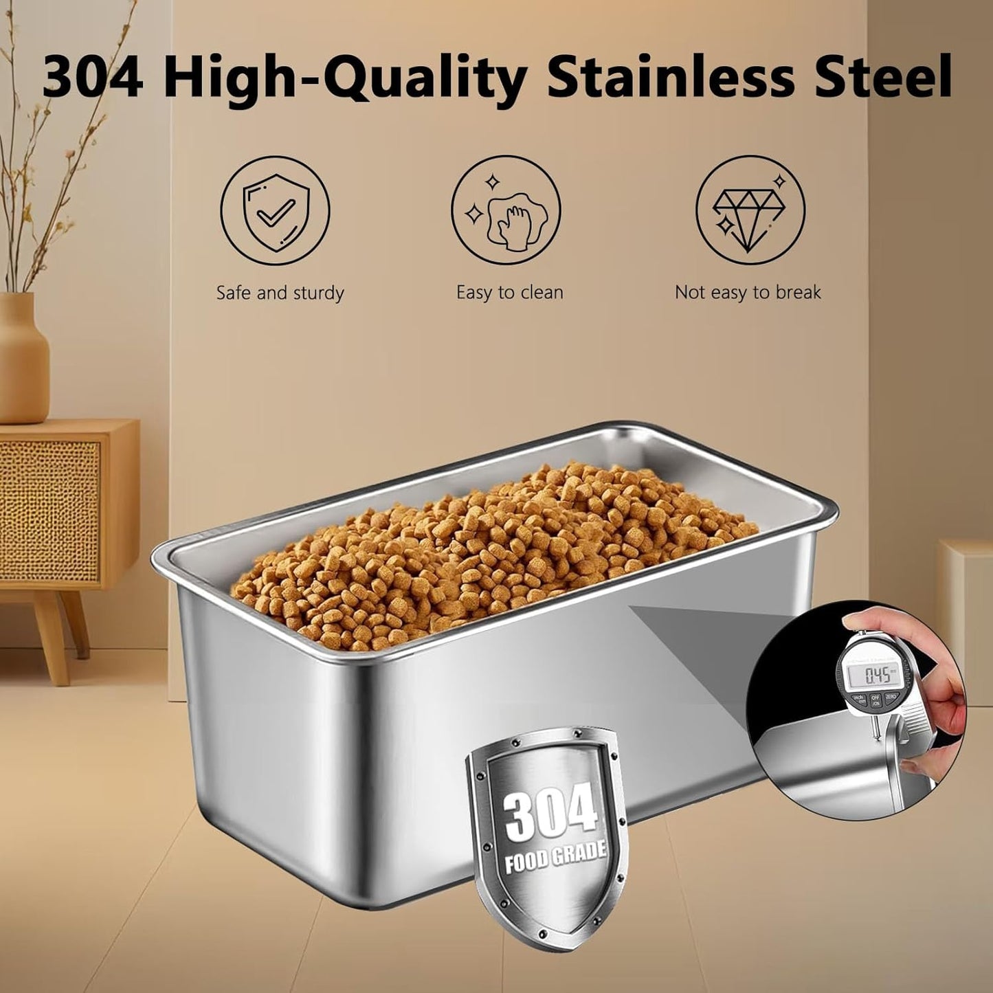 Sanbo Dog Food Storage Container Stainless Steel with Scoop, Airtight Pet Metal Food Storage Bin,Cat Food Canister,Storage Box with Date Tracker for Kitchen (Sliver, 10L)