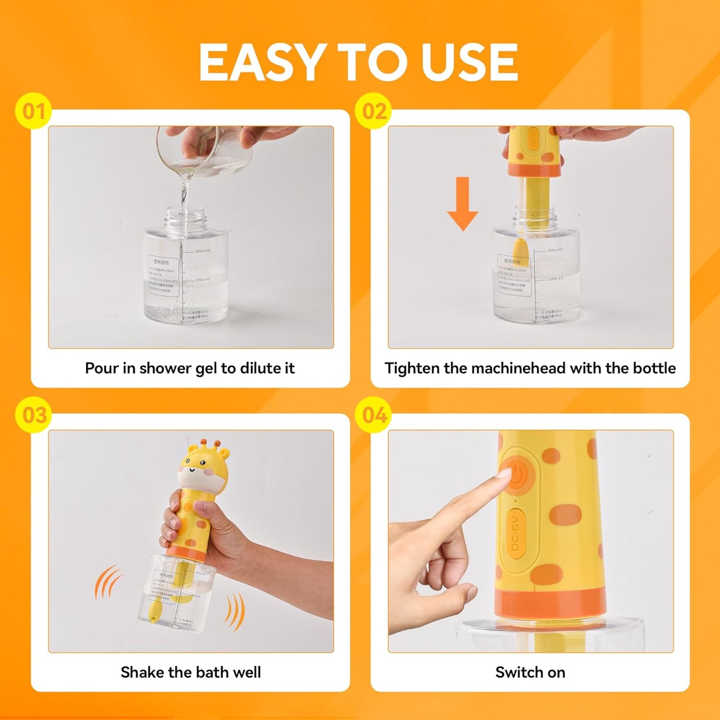 Automatic Dog Foam Wash System - Rechargeable Pet Shower with Bonus Bath Glove, 1-Touch Rich Foam, IPX7 Waterproof & Saves Shampoo for Dogs/Cats