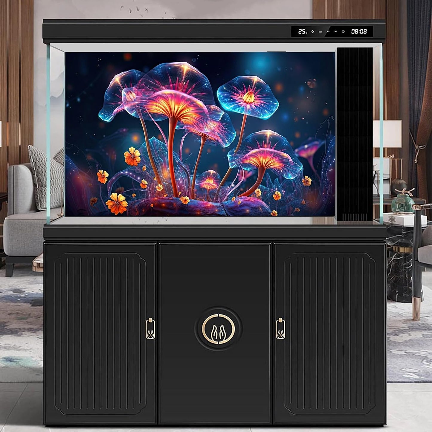 Flower Aquarium Background Modern Style Bluebell Blooming Flower Floral Design Terrarium Background Mysterious Elegant Glowing Fantasy Flower Fish Tank Backdrop Poster Decorations Vinyl 36x18in