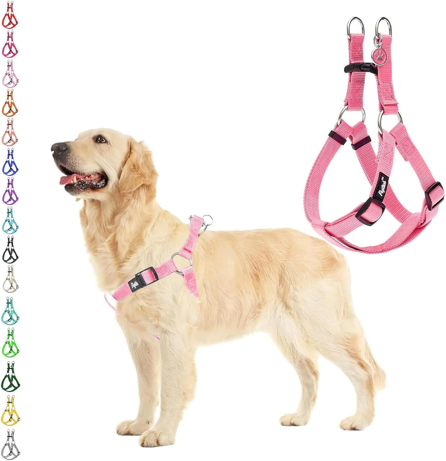 PUPTECK No Pull Dog Harness Soft Adjustable Basic Nylon Step in Puppy Vest Outdoor Walking with ID Tag
