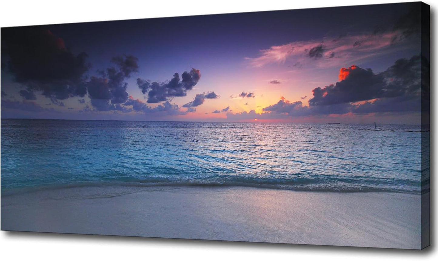 Beach Wall Art Sunset Coastal Bathroom Decor Ocean Sunrise Canvas Artwork Nature Landscape Prints Painting Modern Ocean Waves Seascape Artwork for Living Room Office Home Decoration 20x40 inch