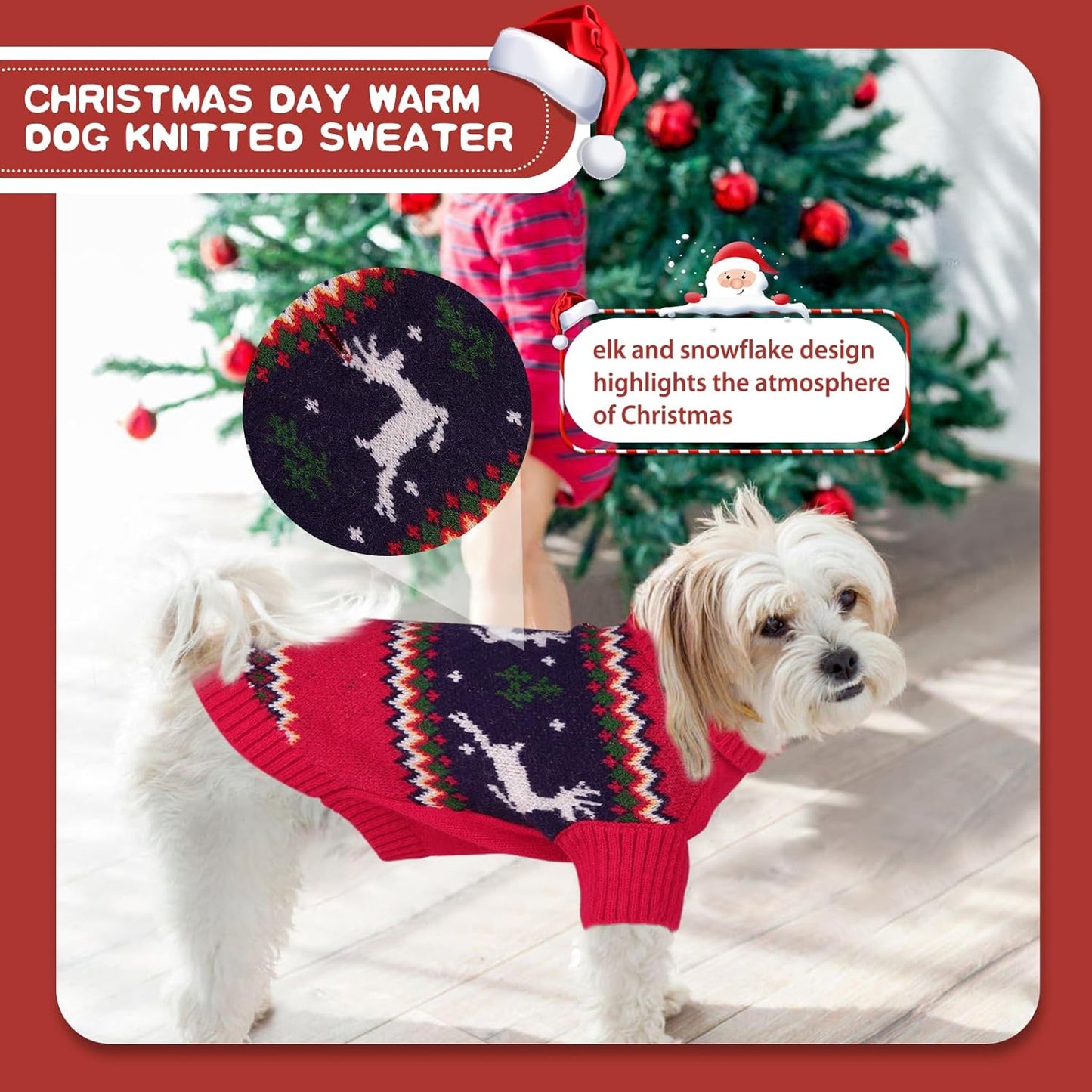 Queenmore Christmas Dog Sweater,Knitted Pullover Christmas Clothes,Turtleneck Dog Xmars Outfit, Warm Pet Sweaters for Small Dogs Boys or Girls M