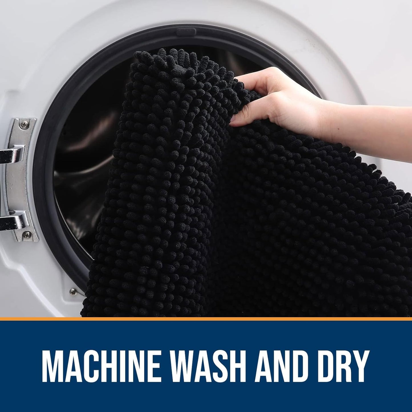 OLANLY Dog Door Mat for Muddy Paws 36x24, Absorbs Moisture and Dirt, Absorbent Non-Slip Washable Doormat, Quick Dry Chenille Mud Mat for Dogs, Entry Indoor Entryway Carpet for Inside Floor, Black