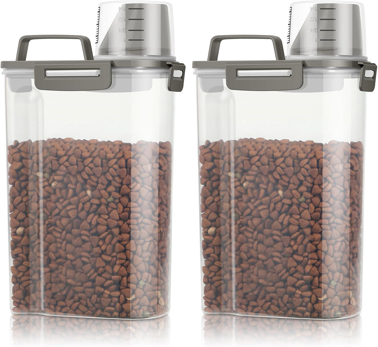 TBMax Small Dog Cat Food Storage Containers 2 Pack, Travel-Friendly Pet Food Container with Spout & Measuring Cup, Kid-Friendly Pet Feeding Dispenser, Portable Dog Treat Bird Seed Container -Grey