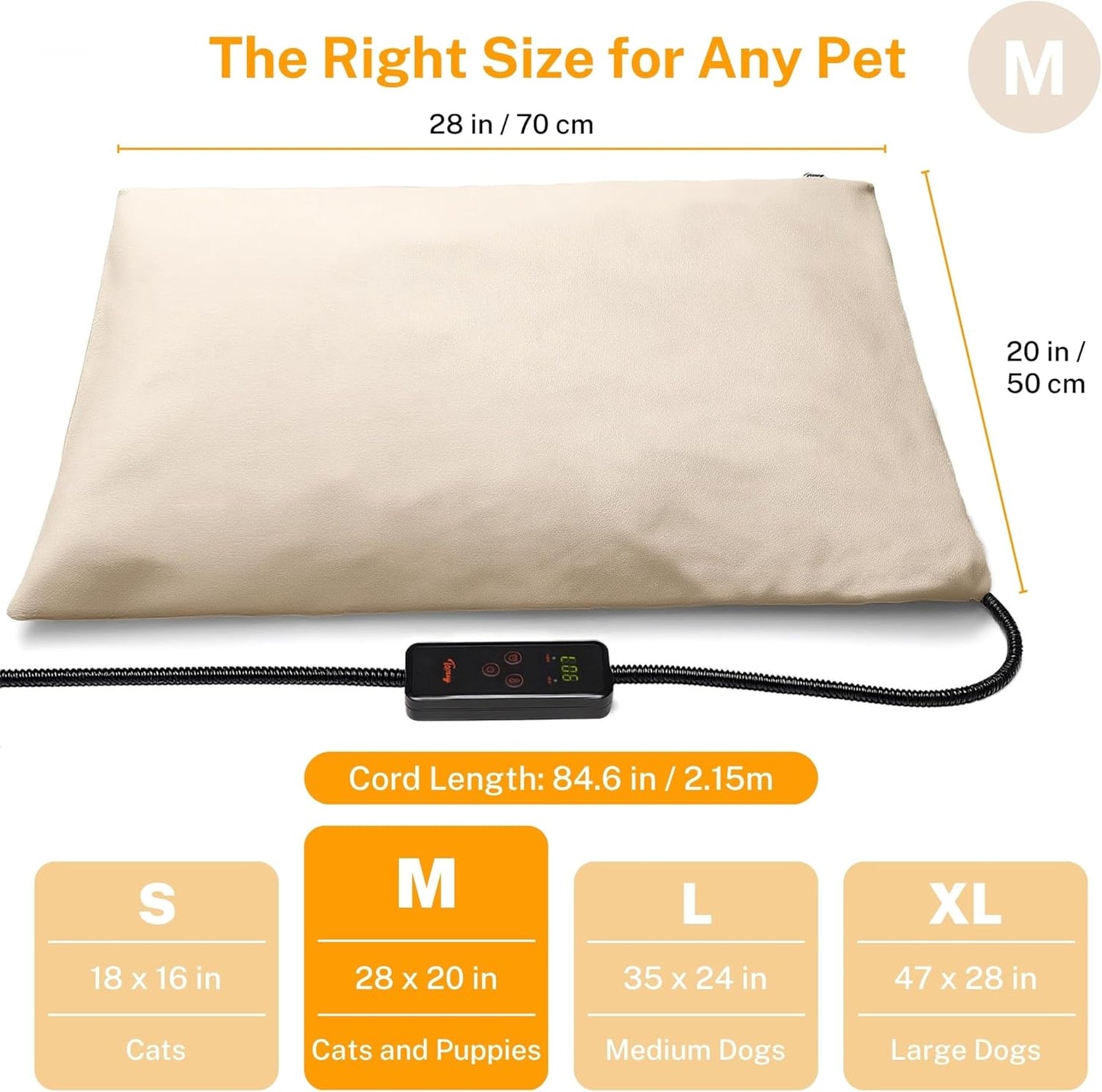Toozey Pet Heating Pad, 6 Adjustable Temperature Dog Cat Heating Pad with Timer, Waterproof Heated Dog Bed with Chew Resistant Cord, Indoor Electric Pet Heated Mat 28x20in