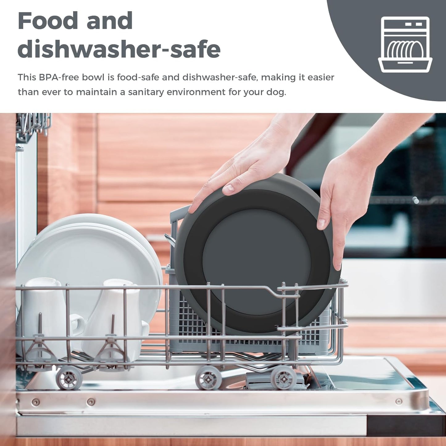 Dog Bowl, Stainless Steel Dog Food and Water Bowl with Non Slip Quiet Bottom, Easy to Clean, Dishwasher Safe, 64oz, Deep Grey