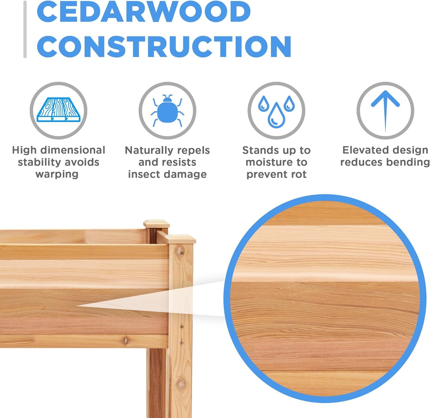 Jumbl Raised Canadian Cedar Garden Bed | Elevated Wood Planter for Growing Fresh Herbs, Vegetables, Flowers, Succulents | 34x18x30”