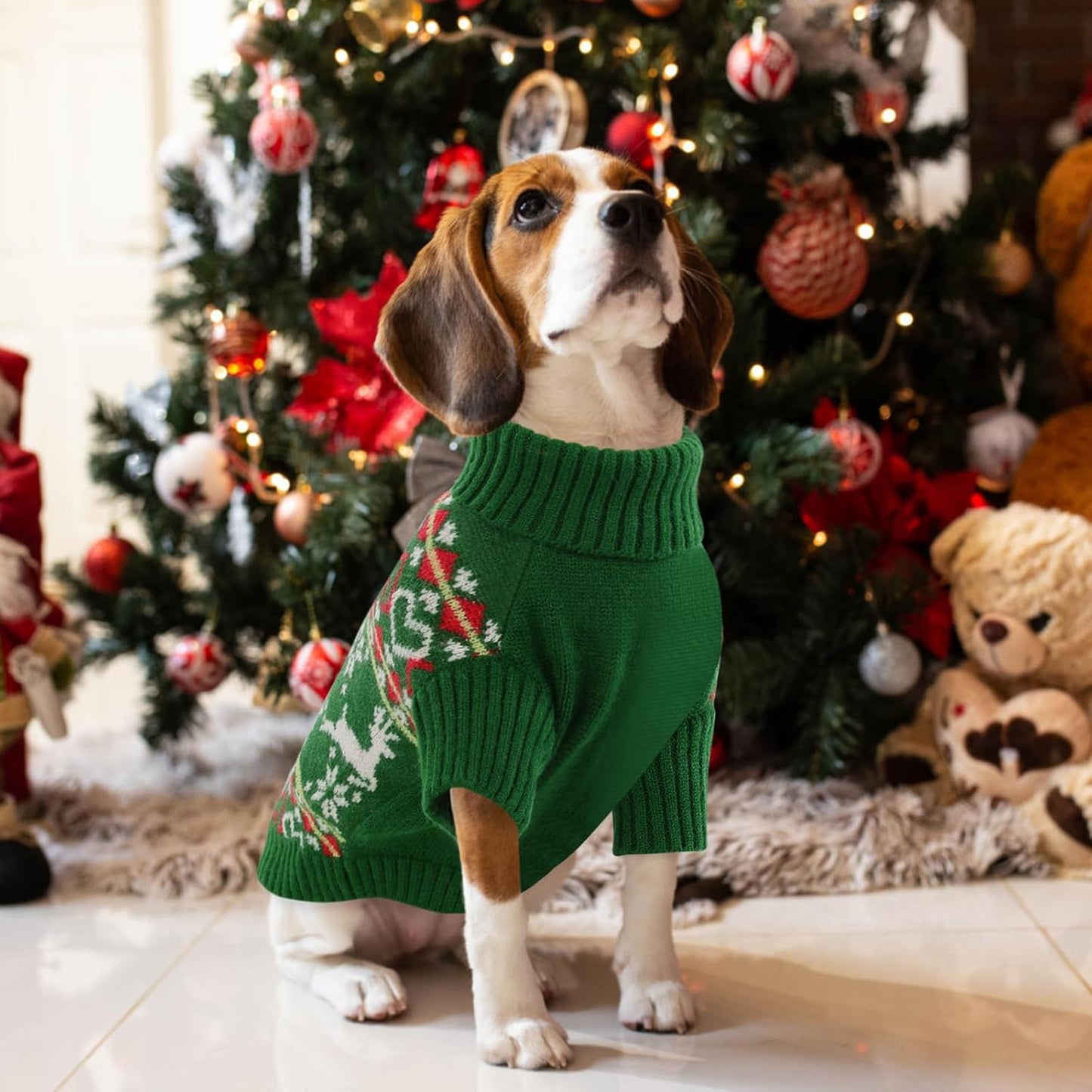 Queenmore Dog Christmas Sweater,Turtleneck Knitted Pullover Xmas Dog Clothes Sweatshirt,Pet Christmas Outfit, Warm Doggy Sweaters for Small Dogs Boy Girl XL