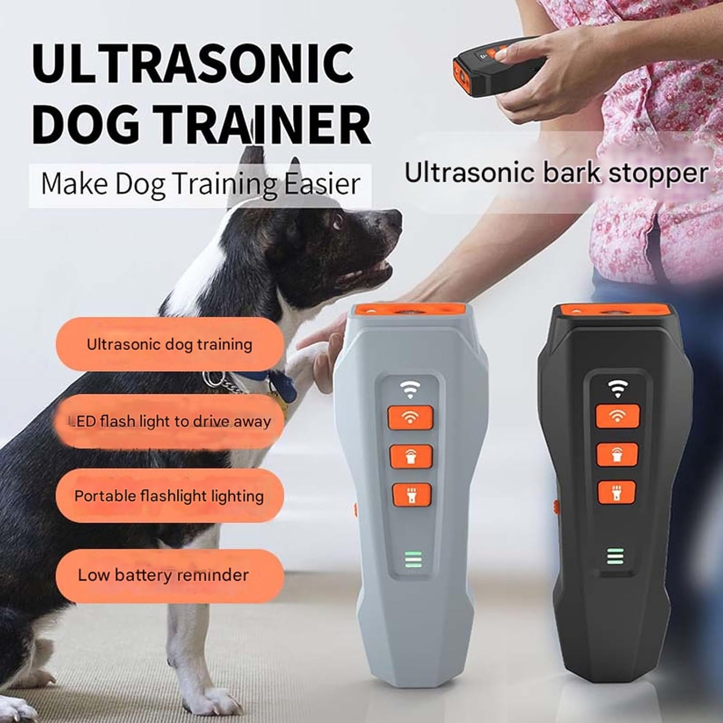 No Bark Ultra, Nobark Ultra Dog Bark Deterrent Device - Long Range Ultrasonic Anti Barking Device for Indoor & Outdoor, Stop Puppy from Crying at Night, Rechargeable Bark Shield for Dogs (Black +Gray)